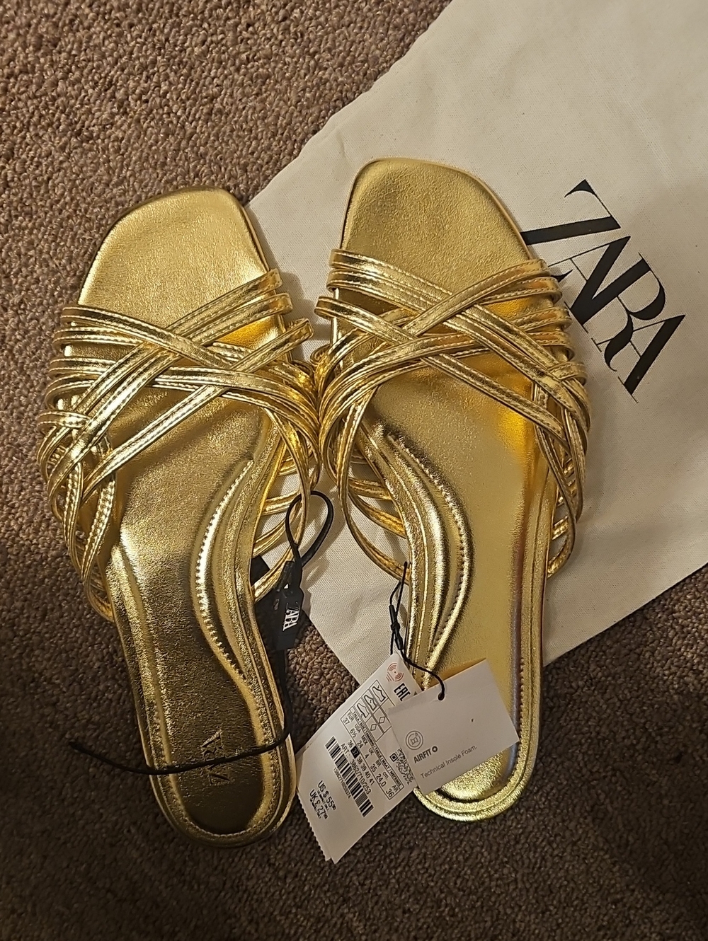 ZARA Gold Strappy Slide Sandals - Picture 2 of 2